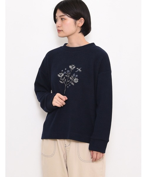 POU DOU DOU(プードゥドゥ)の「ニットソークロスステッチゆるトップス(Tシャツ/カットソー・レディース・ネイビー/ブラウン/アイボリー・3)」の13枚目の写真