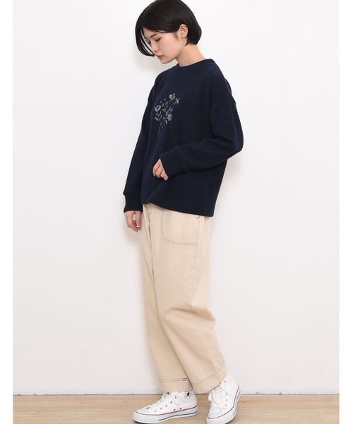 POU DOU DOU(プードゥドゥ)の「ニットソークロスステッチゆるトップス(Tシャツ/カットソー・レディース・ネイビー/ブラウン/アイボリー・3)」の15枚目の写真