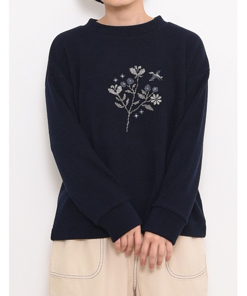 POU DOU DOU(プードゥドゥ)の「ニットソークロスステッチゆるトップス(Tシャツ/カットソー・レディース・ネイビー/ブラウン/アイボリー・3)」の18枚目の写真
