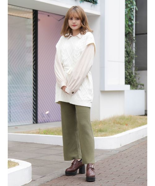 dazzlin（ダズリン）の「サイドスリットリブロングパンツ（その他パンツ・レディース・オレンジ/グリーン/アイボリー/ブラック・FREE）」の15枚目の写真