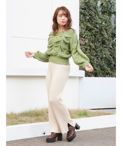 dazzlin（ダズリン）の「サイドスリットリブロングパンツ（その他パンツ・レディース・オレンジ/グリーン/アイボリー/ブラック・FREE）」の13枚目の写真