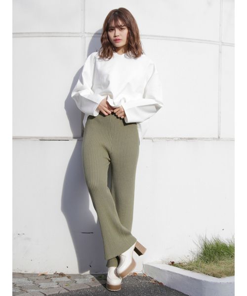 dazzlin（ダズリン）の「サイドスリットリブロングパンツ（その他パンツ・レディース・オレンジ/グリーン/アイボリー/ブラック・FREE）」の18枚目の写真