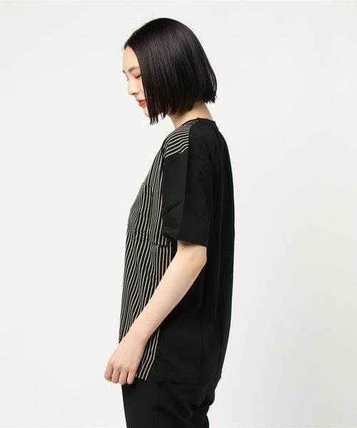 TRAP/U (トラップユー)の「【69】【TRAP/U】抜染ストライプ Tシャツ(Tシャツ/カットソー・レディース・ブラック/ネイビー/カーキ・LARGE/MEDIUM)」の4枚目の写真
