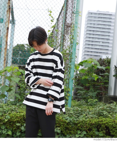 coca（coca）（コカ）の「ビックサイズボーダートレーナー（Tシャツ/カットソー・メンズ・ブラック・ONE SIZE）」の10枚目の写真