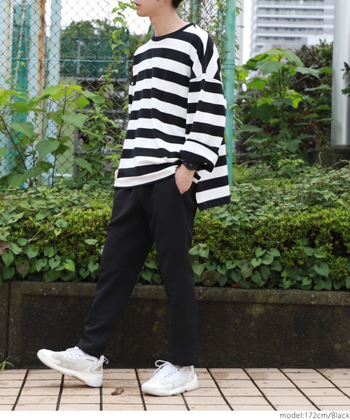 coca（coca）（コカ）の「ビックサイズボーダートレーナー（Tシャツ/カットソー・メンズ・ブラック・ONE SIZE）」の9枚目の写真