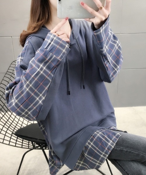 820 PPFM レイヤード パーカーチェックシャツドッキングコーデュロイ