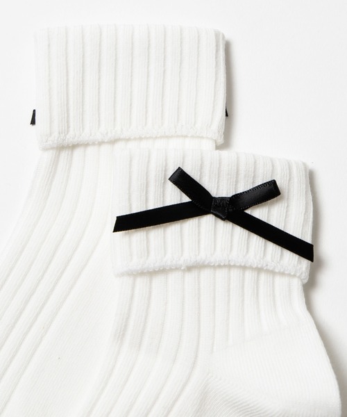 WEGO（ウィゴー）の「WEGO/リボン折り返しソックス（ソックス/靴下・レディース・ホワイト/ブラック・FREE）」の4枚目の写真