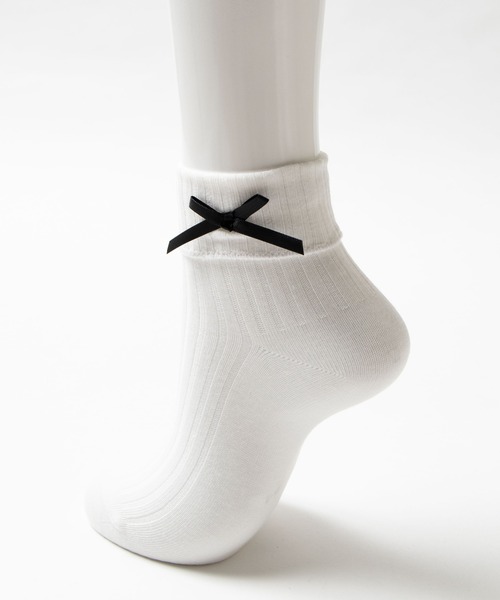 WEGO（ウィゴー）の「WEGO/リボン折り返しソックス（ソックス/靴下・レディース・ホワイト/ブラック・FREE）」の5枚目の写真