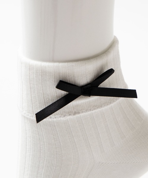 WEGO（ウィゴー）の「WEGO/リボン折り返しソックス（ソックス/靴下・レディース・ホワイト/ブラック・FREE）」の3枚目の写真