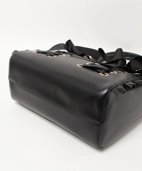 WEGO（ウィゴー）の「WEGO/レースアップリボントートバッグ（トートバッグ・レディース・ホワイト/ブラック・FREE）」の5枚目の写真