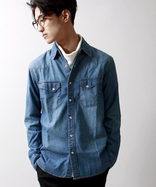 WEGO（ウィゴー）の「WEGO/デニムウエスタンシャツ（シャツ/ブラウス・メンズ・インディゴブルー/ダークインディゴブルー・MEDIUM/LARGE）」の2枚目の写真