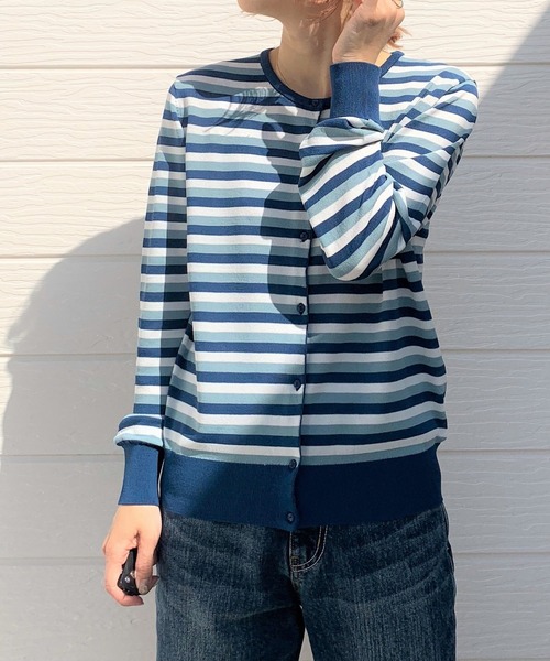 Q（キュー）の「UVカットマルチボーダーカーディガン（カーディガン/ボレロ・レディース・ブルー系その他/ピンク系その他/ブラック系その他/イエロー系その他・MEDIUM）」の2枚目の写真