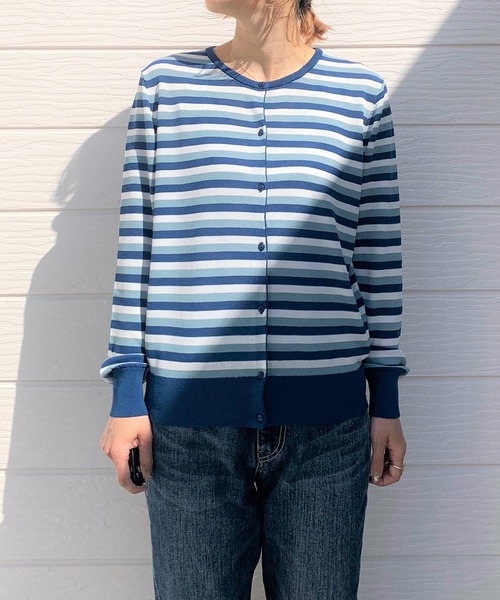 Q（キュー）の「UVカットマルチボーダーカーディガン（カーディガン/ボレロ・レディース・ブルー系その他/ピンク系その他/ブラック系その他/イエロー系その他・MEDIUM）」の5枚目の写真