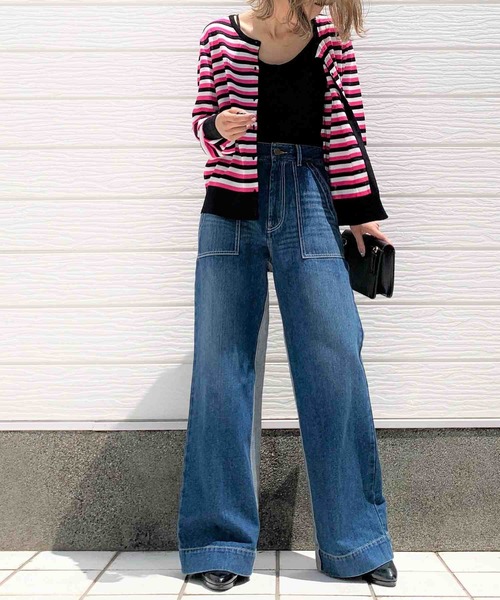 Q（キュー）の「UVカットマルチボーダーカーディガン（カーディガン/ボレロ・レディース・ブルー系その他/ピンク系その他/ブラック系その他/イエロー系その他・MEDIUM）」の10枚目の写真