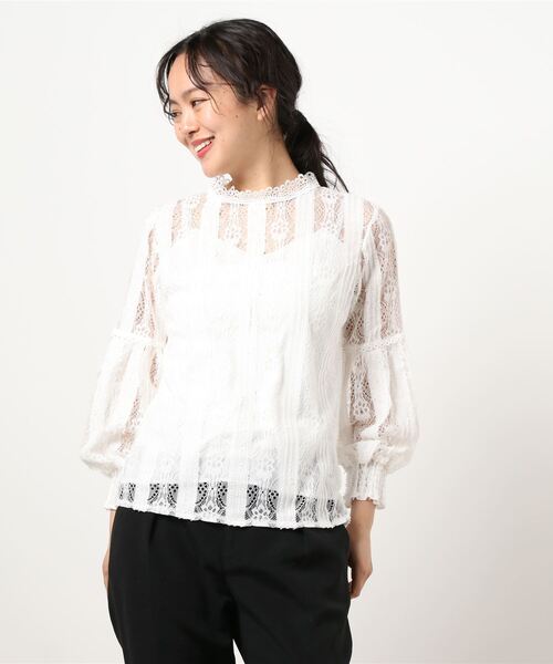 KOBE LETTUCE（コウベレタス）の「ボリューム袖デザインレースブラウス（シャツ/ブラウス・レディース・ピンク/オフホワイト/ブラック/ライトベージュ・FREE）」の16枚目の写真