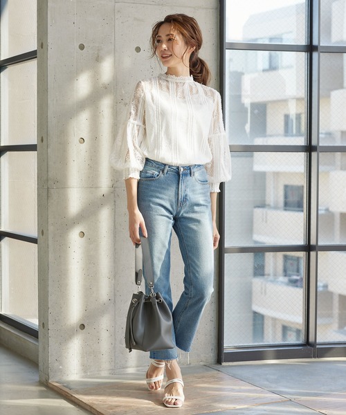 KOBE LETTUCE（コウベレタス）の「ボリューム袖デザインレースブラウス（シャツ/ブラウス・レディース・ピンク/オフホワイト/ブラック/ライトベージュ・FREE）」の7枚目の写真