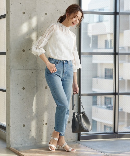 KOBE LETTUCE（コウベレタス）の「ボリューム袖デザインレースブラウス（シャツ/ブラウス・レディース・ピンク/オフホワイト/ブラック/ライトベージュ・FREE）」の8枚目の写真