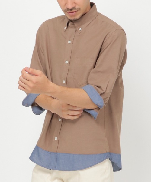 ikka(イッカ)の「【吸水速乾】7分オックスシャツCOOLMAX ECO(シャツ/ブラウス・メンズ・ホワイト/ネイビー/ベージュ・S/M/XL/L)」の1枚目の写真