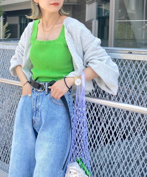 WHO'S WHO gallery(フーズフーギャラリー)の「ワッフルダメージカーデ(カーディガン/ボレロ・レディース・サックスブルー/オートミール/イエロー×グリーン/レモンイエロー/ブラック・FREE)」の3枚目の写真