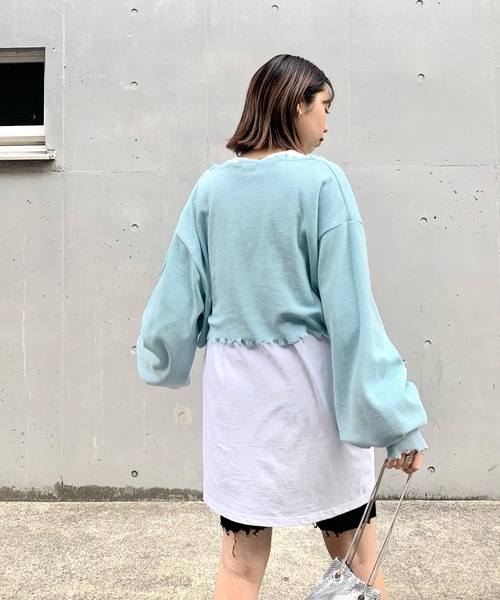 WHO'S WHO gallery(フーズフーギャラリー)の「ワッフルダメージカーデ(カーディガン/ボレロ・レディース・サックスブルー/オートミール/イエロー×グリーン/レモンイエロー/ブラック・FREE)」の8枚目の写真