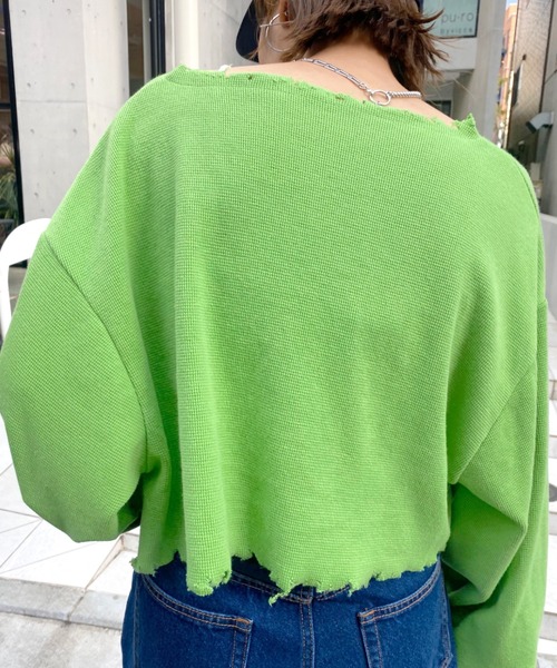 WHO'S WHO gallery(フーズフーギャラリー)の「ワッフルダメージカーデ(カーディガン/ボレロ・レディース・サックスブルー/オートミール/イエロー×グリーン/レモンイエロー/ブラック・FREE)」の12枚目の写真