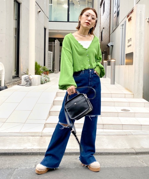 WHO'S WHO gallery(フーズフーギャラリー)の「ワッフルダメージカーデ(カーディガン/ボレロ・レディース・サックスブルー/オートミール/イエロー×グリーン/レモンイエロー/ブラック・FREE)」の22枚目の写真