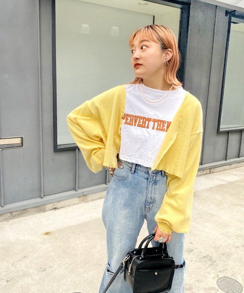 WHO'S WHO gallery(フーズフーギャラリー)の「ワッフルダメージカーデ(カーディガン/ボレロ・レディース・サックスブルー/オートミール/イエロー×グリーン/レモンイエロー/ブラック・FREE)」の19枚目の写真