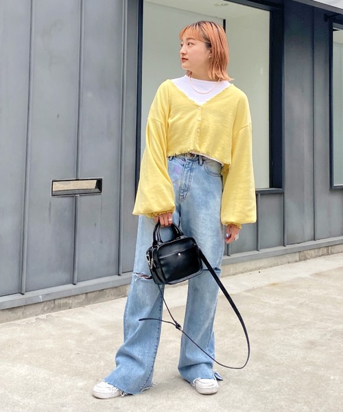 WHO'S WHO gallery(フーズフーギャラリー)の「ワッフルダメージカーデ(カーディガン/ボレロ・レディース・サックスブルー/オートミール/イエロー×グリーン/レモンイエロー/ブラック・FREE)」の20枚目の写真