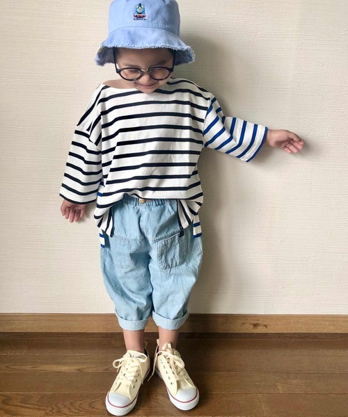 CIAOPANIC TYPY（チャオパニックティピー）の「【ZOZOTOWN限定】バスクボーダーオーバーハーフスリーブTee（Tシャツ/カットソー・キッズ・グリーン/ブルー/ホワイト/ホワイト系その他/オレンジ・S/M/L/XL/XXL）」の3枚目の写真