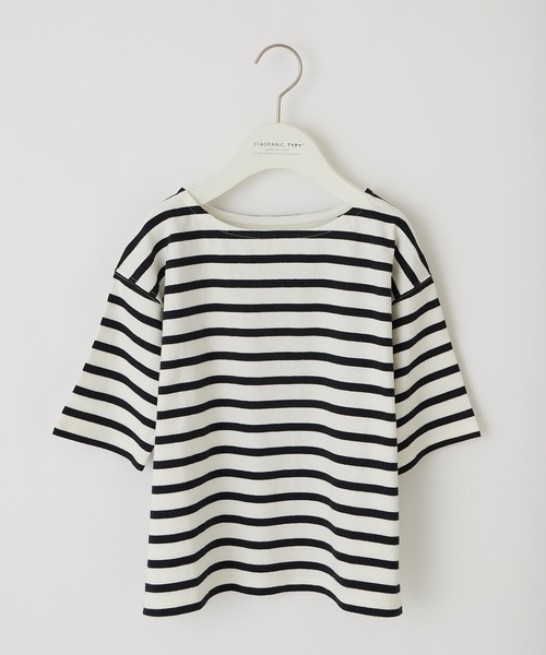 CIAOPANIC TYPY（チャオパニックティピー）の「【ZOZOTOWN限定】バスクボーダーオーバーハーフスリーブTee（Tシャツ/カットソー・キッズ・グリーン/ブルー/ホワイト/ホワイト系その他/オレンジ・S/M/L/XL/XXL）」の2枚目の写真