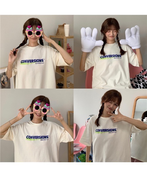 DEVICE(デバイス)の「ビッグシルエット ストリート ヴィンテージライク 古着風 プリント 半袖 Tシャツ(Tシャツ/カットソー・レディース・ホワイト/グレー・FREE)」の19枚目の写真