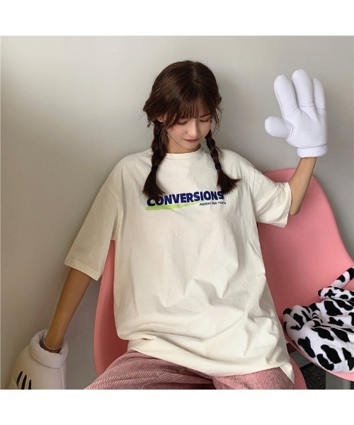 DEVICE(デバイス)の「ビッグシルエット ストリート ヴィンテージライク 古着風 プリント 半袖 Tシャツ(Tシャツ/カットソー・レディース・ホワイト/グレー・FREE)」の12枚目の写真