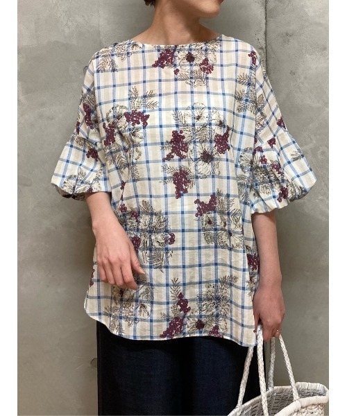 BEARDSLEY（ビアズリー）の「チェックフラワーブラウス（シャツ/ブラウス・レディース・パープル/イエロー・FREE）」の2枚目の写真