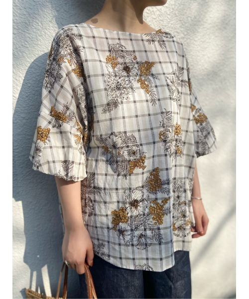 BEARDSLEY（ビアズリー）の「チェックフラワーブラウス（シャツ/ブラウス・レディース・パープル/イエロー・FREE）」の7枚目の写真