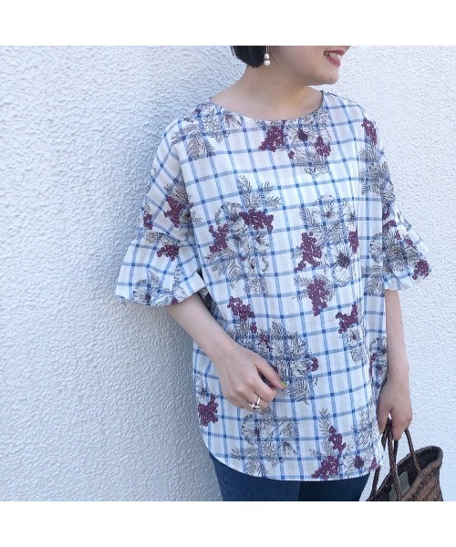 BEARDSLEY（ビアズリー）の「チェックフラワーブラウス（シャツ/ブラウス・レディース・パープル/イエロー・FREE）」の5枚目の写真