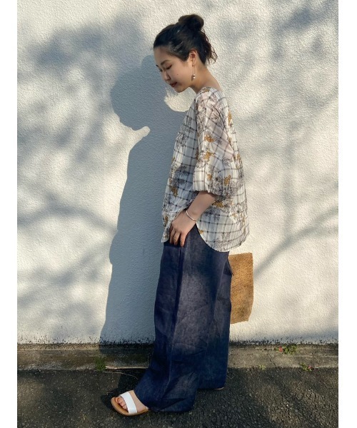 BEARDSLEY（ビアズリー）の「チェックフラワーブラウス（シャツ/ブラウス・レディース・パープル/イエロー・FREE）」の4枚目の写真