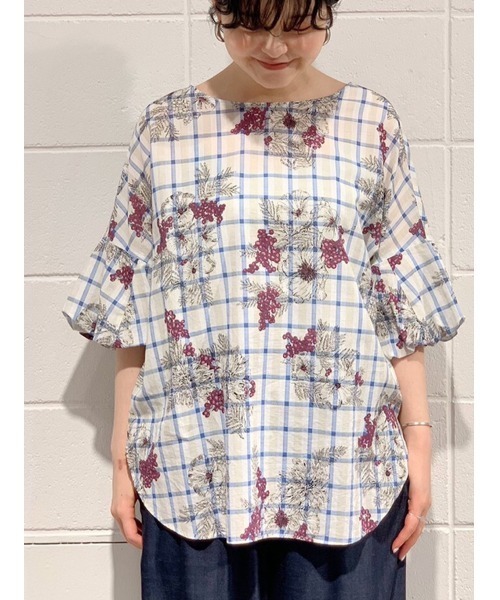 BEARDSLEY（ビアズリー）の「チェックフラワーブラウス（シャツ/ブラウス・レディース・パープル/イエロー・FREE）」の6枚目の写真