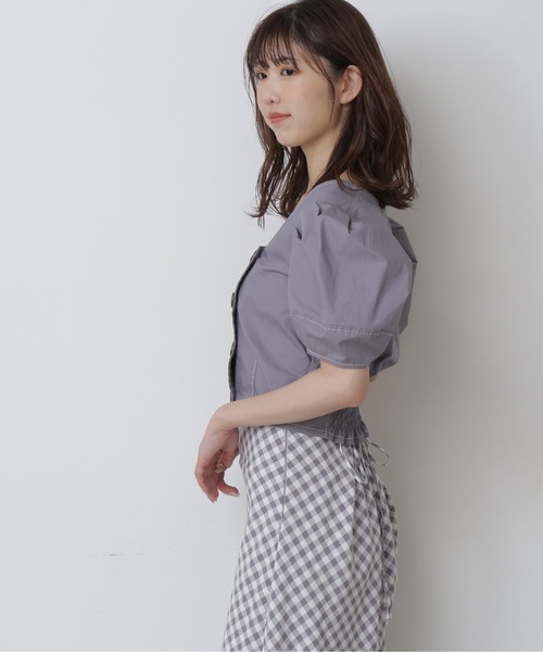 FREE'S MART（フリーズマート）の「◆フロントボタン配色ステッチ短丈ブラウス（シャツ/ブラウス・レディース・ホワイト/ベージュ/パープル・FREE）」の9枚目の写真