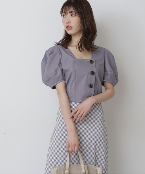 FREE'S MART（フリーズマート）の「◆フロントボタン配色ステッチ短丈ブラウス（シャツ/ブラウス・レディース・ホワイト/ベージュ/パープル・FREE）」の8枚目の写真