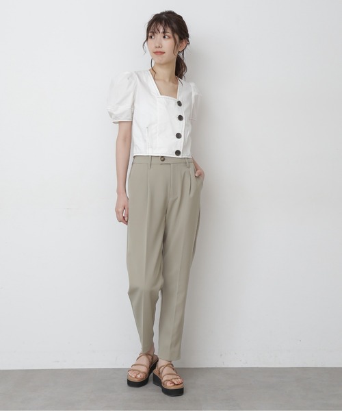 FREE'S MART（フリーズマート）の「◆フロントボタン配色ステッチ短丈ブラウス（シャツ/ブラウス・レディース・ホワイト/ベージュ/パープル・FREE）」の5枚目の写真