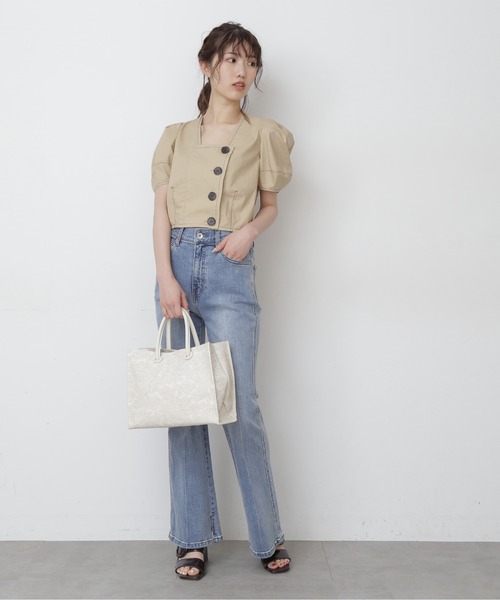 FREE'S MART（フリーズマート）の「◆フロントボタン配色ステッチ短丈ブラウス（シャツ/ブラウス・レディース・ホワイト/ベージュ/パープル・FREE）」の7枚目の写真