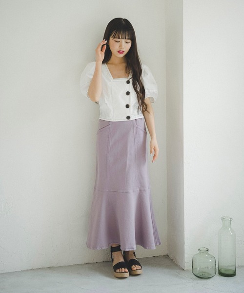 FREE'S MART（フリーズマート）の「◆フロントボタン配色ステッチ短丈ブラウス（シャツ/ブラウス・レディース・ホワイト/ベージュ/パープル・FREE）」の13枚目の写真