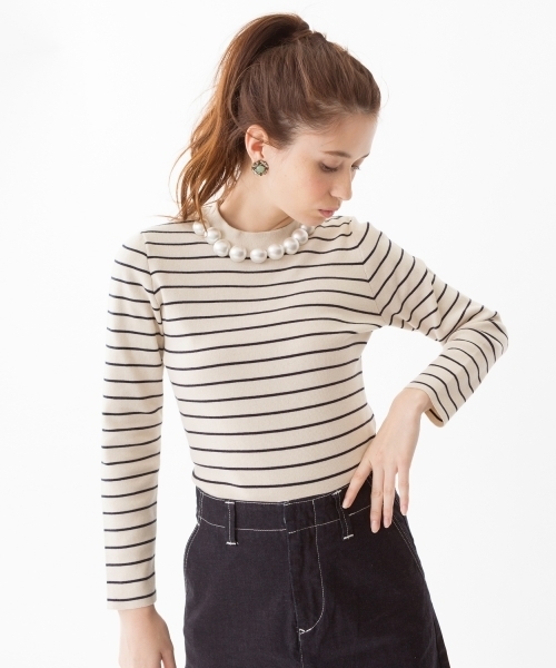 Another Edition(アナザーエディション)の「プラパール×ボーダープルオーバー/AEFC PEARL BOR PO◆(ニット/セーター・レディース・ベージュ/コバルトブルー/レッド・フリ-)」の2枚目の写真