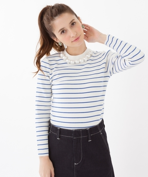 Another Edition(アナザーエディション)の「プラパール×ボーダープルオーバー/AEFC PEARL BOR PO◆(ニット/セーター・レディース・ベージュ/コバルトブルー/レッド・フリ-)」の3枚目の写真