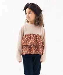 la poche biscuit | テレコリブ小花きりかえ長袖Tシャツ(Tシャツ/カットソー)