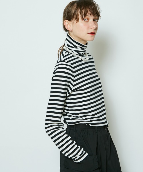 CIAOPANIC（チャオパニック）の「ボーダーカットタートルネックトップス（Tシャツ/カットソー・レディース・ブラック/ネイビー/ブラウン・FREE）」の20枚目の写真