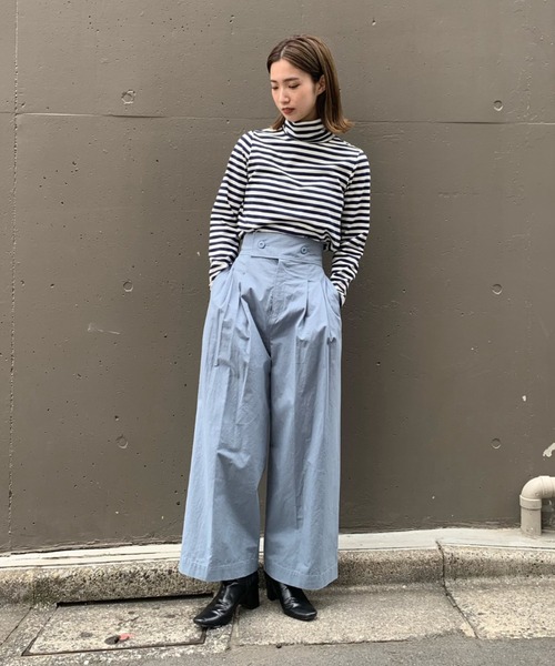 CIAOPANIC（チャオパニック）の「ボーダーカットタートルネックトップス（Tシャツ/カットソー・レディース・ブラック/ネイビー/ブラウン・FREE）」の11枚目の写真