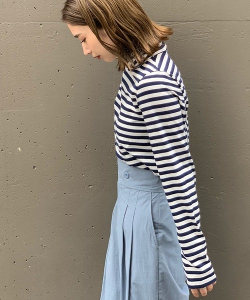 CIAOPANIC（チャオパニック）の「ボーダーカットタートルネックトップス（Tシャツ/カットソー・レディース・ブラック/ネイビー/ブラウン・FREE）」の9枚目の写真