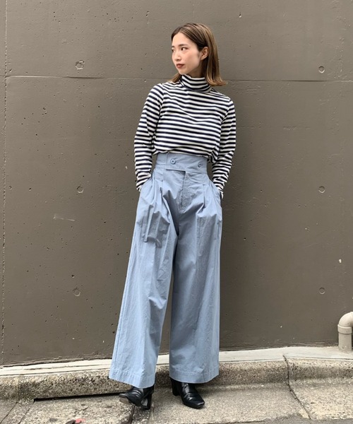 CIAOPANIC（チャオパニック）の「ボーダーカットタートルネックトップス（Tシャツ/カットソー・レディース・ブラック/ネイビー/ブラウン・FREE）」の12枚目の写真