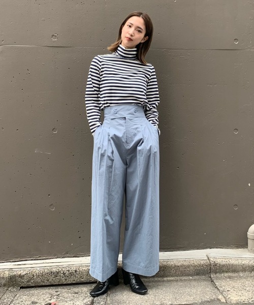 CIAOPANIC（チャオパニック）の「ボーダーカットタートルネックトップス（Tシャツ/カットソー・レディース・ブラック/ネイビー/ブラウン・FREE）」の13枚目の写真